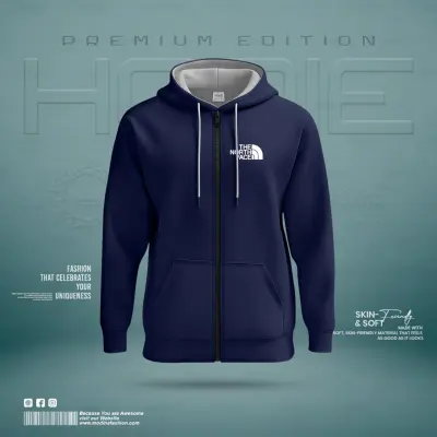 Premium Zipper Navy North Face Hoodie