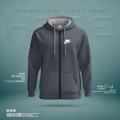 Premium Zipper Silver Nike Hoodie