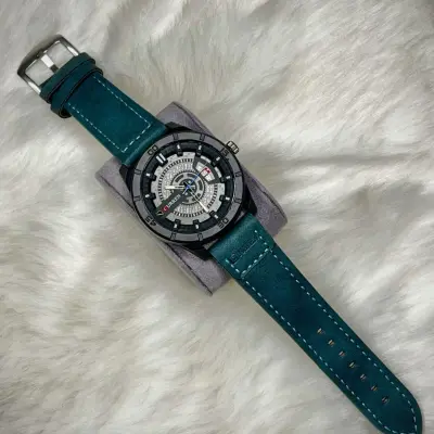 Green Color Curren 8301 Leather, Date system Watch