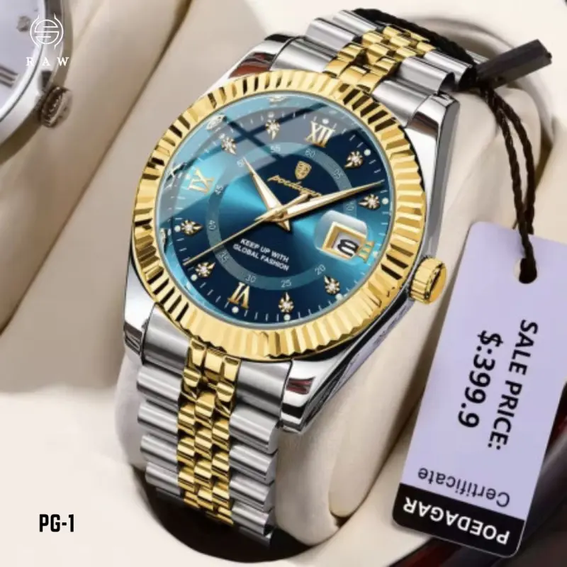 POEDAGAR 910 Luxury Watch Blue & Golden