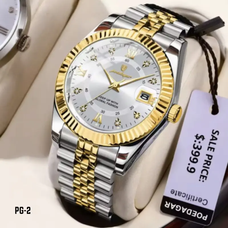 POEDAGAR 910 Luxury Watch Silver & Golden