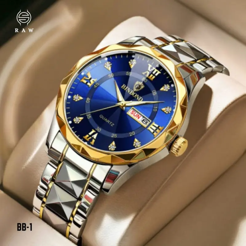 Luxury Binbond authentic men watch Blue & Golden